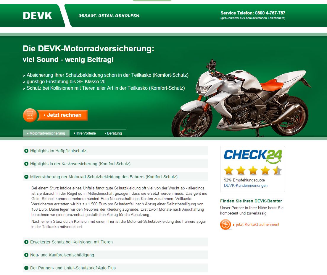 Motorradversicherung Devk